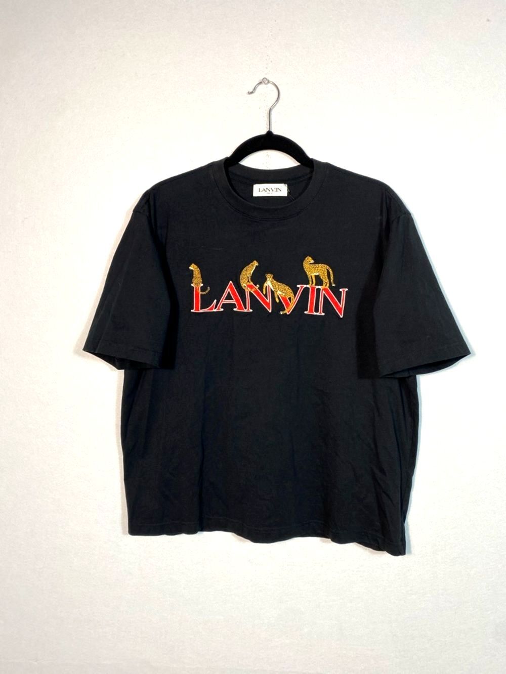 Lanvin Paris Embroidered Spell Out Short-Sleeve Tee black size Large Designer